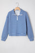 Striped Ribbed Knit Quarter Zip Long Sleeve Pullover