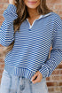 Striped Ribbed Knit Quarter Zip Long Sleeve Pullover