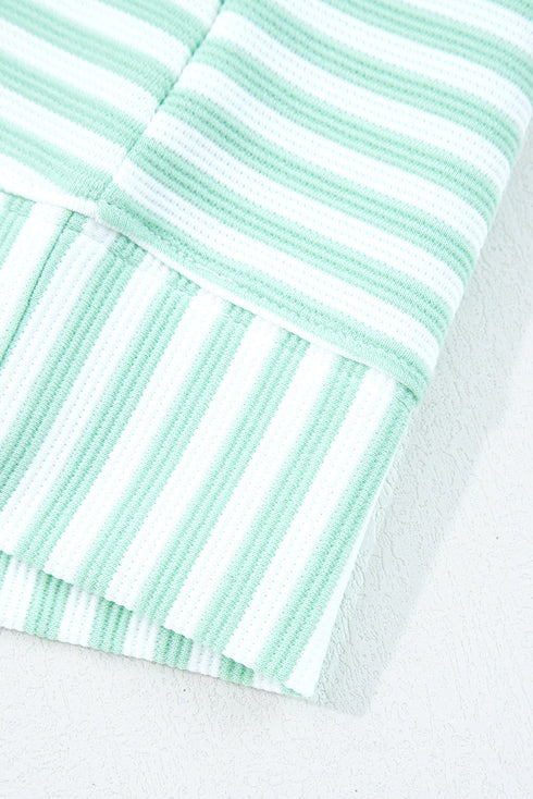 Striped Ribbed Knit Quarter Zip Long Sleeve Pullover