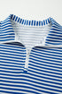 Striped Ribbed Knit Quarter Zip Long Sleeve Pullover
