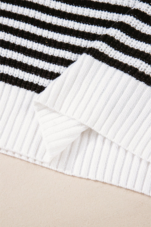 Striped Ribbed Knit Quarter Zip Pullover Sweater