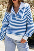 Striped Ribbed Knit Quarter Zip Pullover Sweater