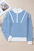 Striped Ribbed Knit Quarter Zip Pullover Sweater