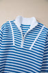 Striped Ribbed Knit Quarter Zip Pullover Sweater
