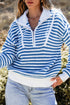 Striped Ribbed Knit Quarter Zip Pullover Sweater
