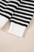 Striped Ribbed Knit Quarter Zip Pullover Sweater