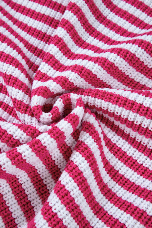 Striped Ribbed Knit Quarter Zip Pullover Sweater