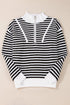 Striped Ribbed Knit Quarter Zip Pullover Sweater