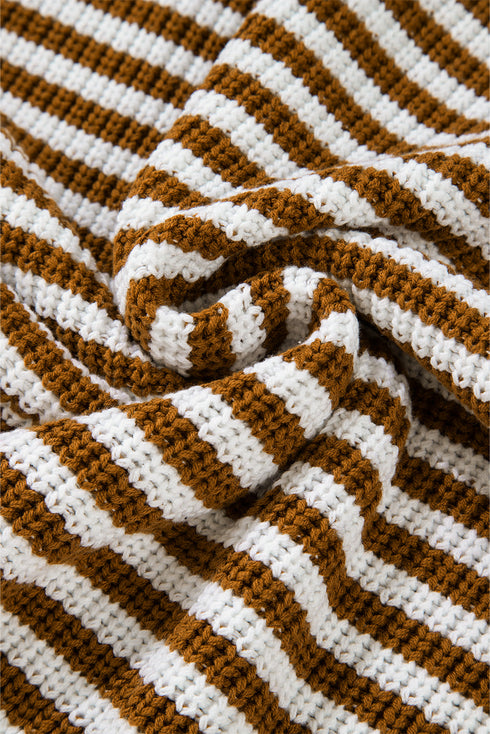 Striped Ribbed Knit Quarter Zip Pullover Sweater