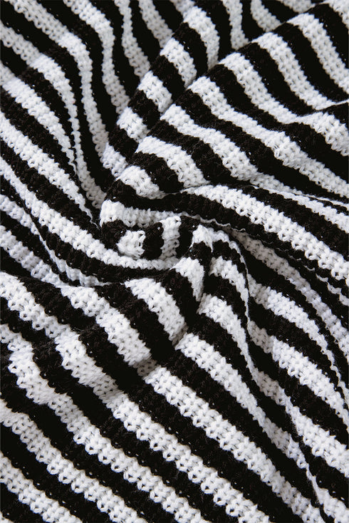 Striped Ribbed Knit Quarter Zip Pullover Sweater