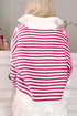 Striped Ribbed Knit Quarter Zip Pullover Sweater
