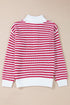 Striped Ribbed Knit Quarter Zip Pullover Sweater
