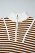 Striped Ribbed Knit Quarter Zip Pullover Sweater