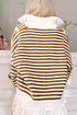 Striped Ribbed Knit Quarter Zip Pullover Sweater