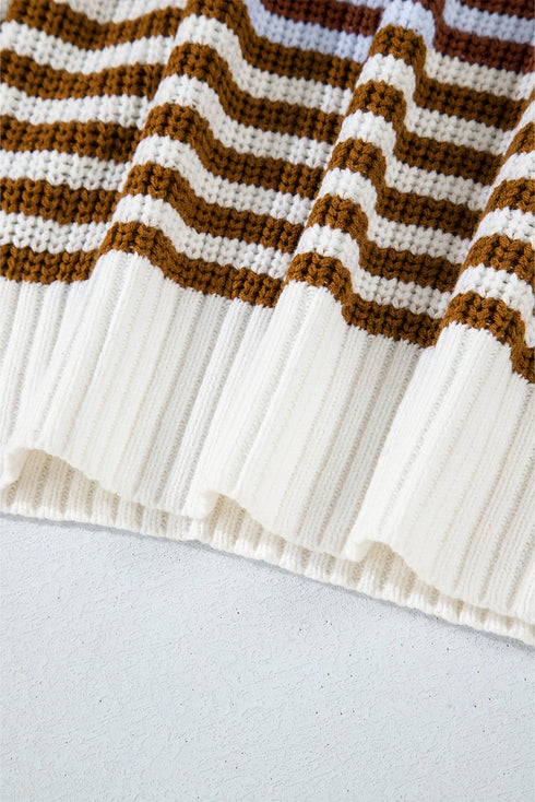 Striped Ribbed Knit Quarter Zip Pullover Sweater
