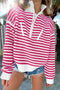 Striped Ribbed Knit Quarter Zip Pullover Sweater