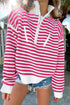 Striped Ribbed Knit Quarter Zip Pullover Sweater