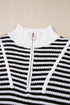 Striped Ribbed Knit Quarter Zip Pullover Sweater