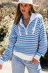 Striped Ribbed Knit Quarter Zip Pullover Sweater