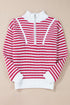 Striped Ribbed Knit Quarter Zip Pullover Sweater
