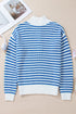 Striped Ribbed Knit Quarter Zip Pullover Sweater