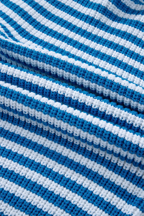 Striped Ribbed Knit Quarter Zip Pullover Sweater