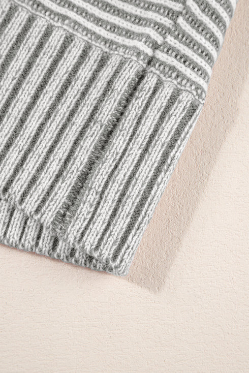 Striped Ribbed Knit Raglan Sleeve Relaxed Sweater