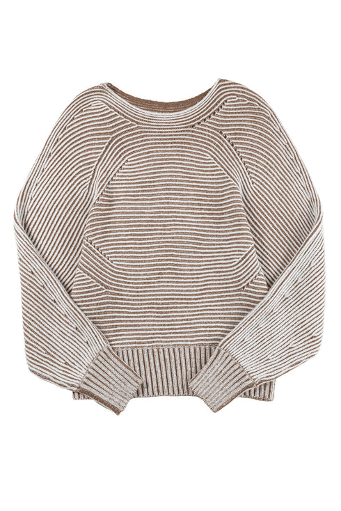 Striped Ribbed Knit Raglan Sleeve Relaxed Sweater