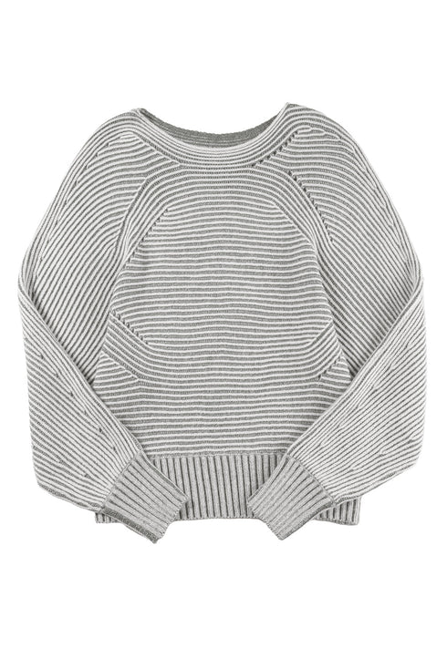 Striped Ribbed Knit Raglan Sleeve Relaxed Sweater