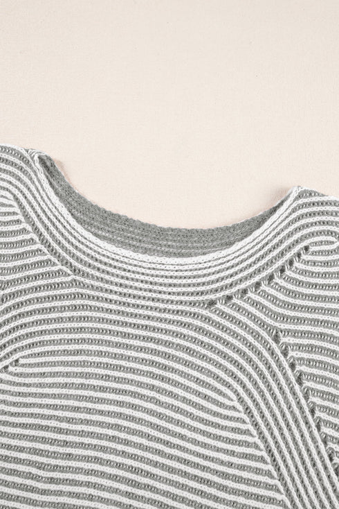 Striped Ribbed Knit Raglan Sleeve Relaxed Sweater