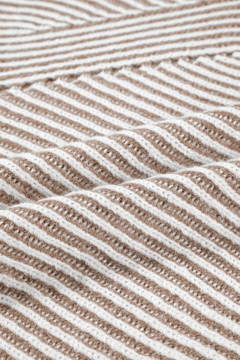Striped Ribbed Knit Raglan Sleeve Relaxed Sweater