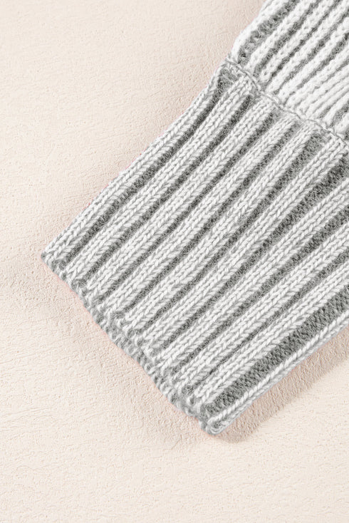 Striped Ribbed Knit Raglan Sleeve Relaxed Sweater
