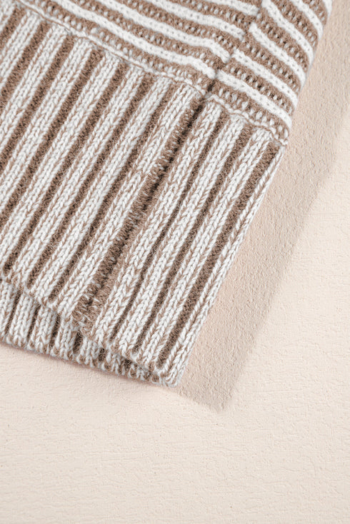 Striped Ribbed Knit Raglan Sleeve Relaxed Sweater