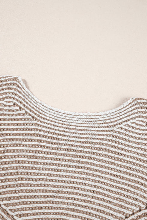 Striped Ribbed Knit Raglan Sleeve Relaxed Sweater