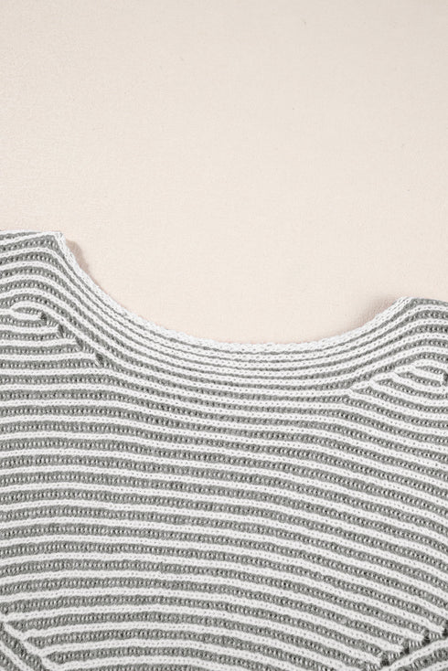 Striped Ribbed Knit Raglan Sleeve Relaxed Sweater