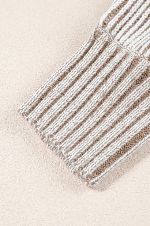 Striped Ribbed Knit Raglan Sleeve Relaxed Sweater