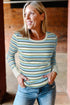 Striped Ribbed Knit Round Neck Long Sleeve Top