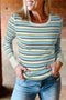 Striped Ribbed Knit Round Neck Long Sleeve Top