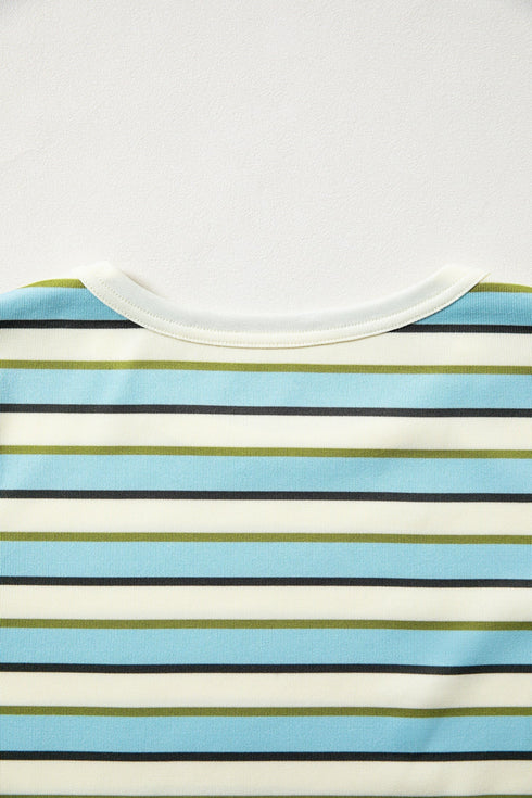 Striped Ribbed Knit Round Neck Long Sleeve Top