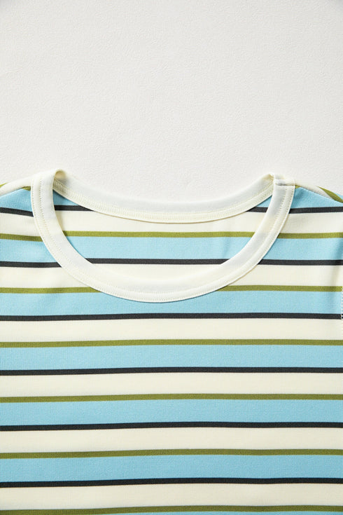 Striped Ribbed Knit Round Neck Long Sleeve Top