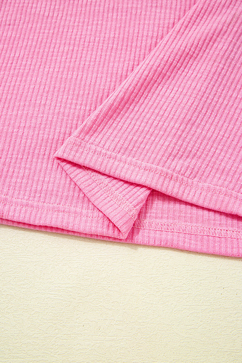 Striped Ribbed Knit Ruffle Flutter Sleeve Casual Blouse