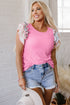 Striped Ribbed Knit Ruffle Flutter Sleeve Casual Blouse