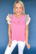 Striped Ribbed Knit Ruffle Flutter Sleeve Casual Blouse