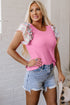 Striped Ribbed Knit Ruffle Flutter Sleeve Casual Blouse