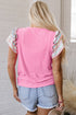 Striped Ribbed Knit Ruffle Flutter Sleeve Casual Blouse