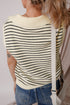 Striped Ribbed Knit V Neck Collared Sweater