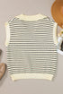 Striped Ribbed Knit V Neck Collared Sweater