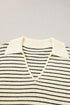 Striped Ribbed Knit V Neck Collared Sweater
