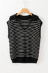 Striped Ribbed Knit V Neck Collared Sweater