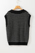 Striped Ribbed Knit V Neck Collared Sweater
